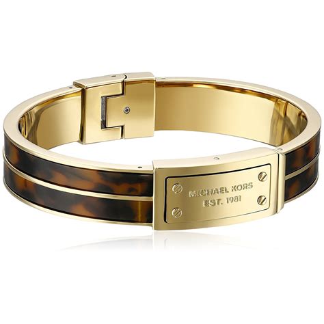 michael kors gold tone black leather hinged bangle bracelet|Michael Kors bracelet with diamonds.